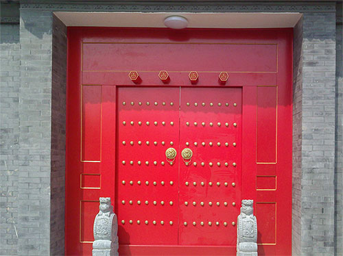 礼纪镇中国传统四合院系列朱红色中式木制大门木作